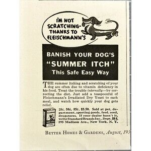 Fleischmann's Dry Yeast Treats for Dogs to control scratching VTG Print Ad 1936